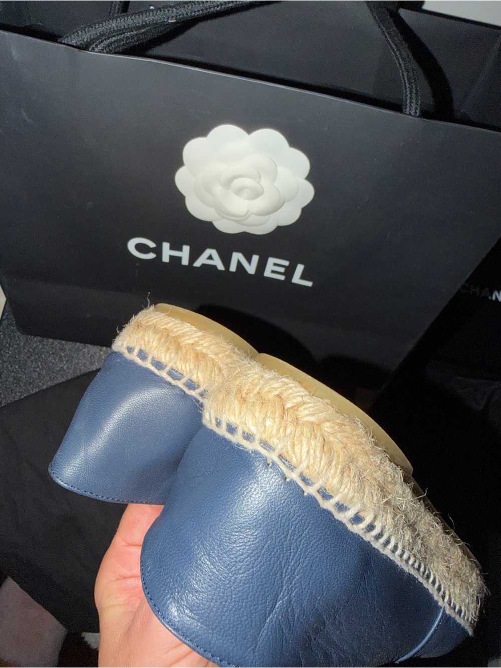 CHANEL Navy Blue Leather Espadrille Flats - Picture 3 of 5